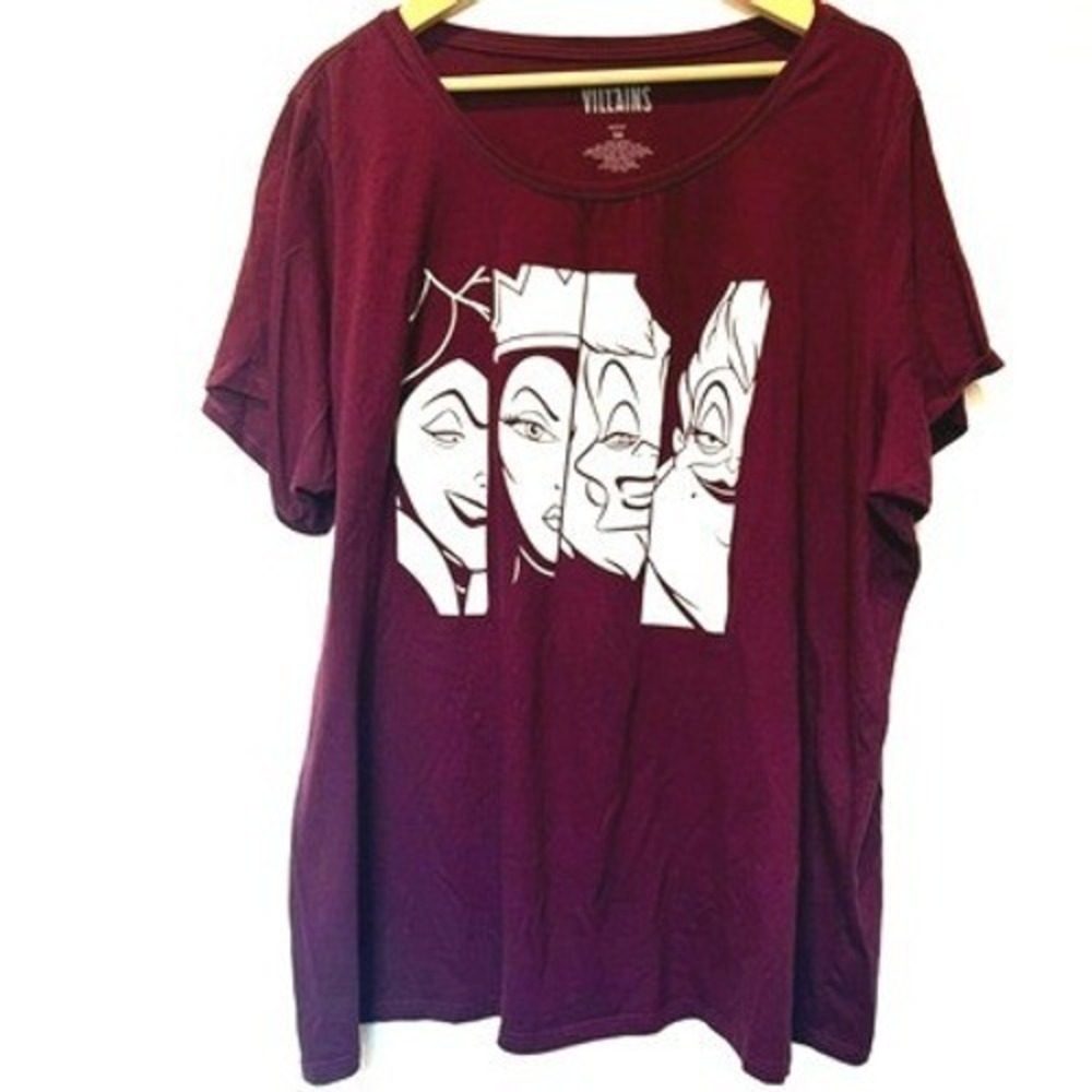 DISNEY Women's 3X Maroon‎ Villains T-Shirt Ursula Cruella Evil Queen Maleficent